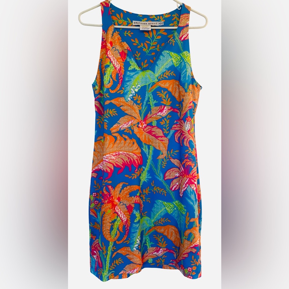 Gretchen Scott Wear Everywhere Sleeveless Colorful Tropical Shift Dress Small